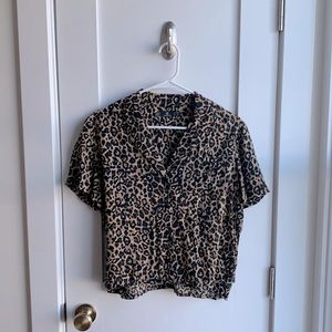 Volcom Boxy Button-Up Leopard Print Top (Size M)